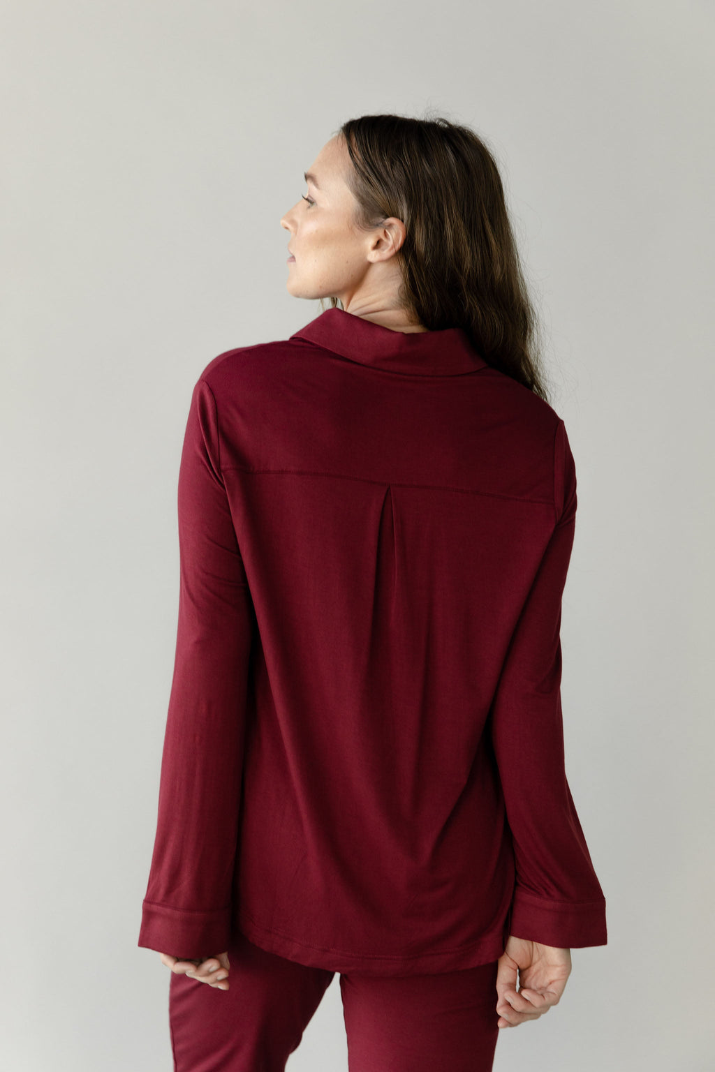 Women's Bamboo Stretch-Knit Collared Long Sleeve Button Down - Last Chance